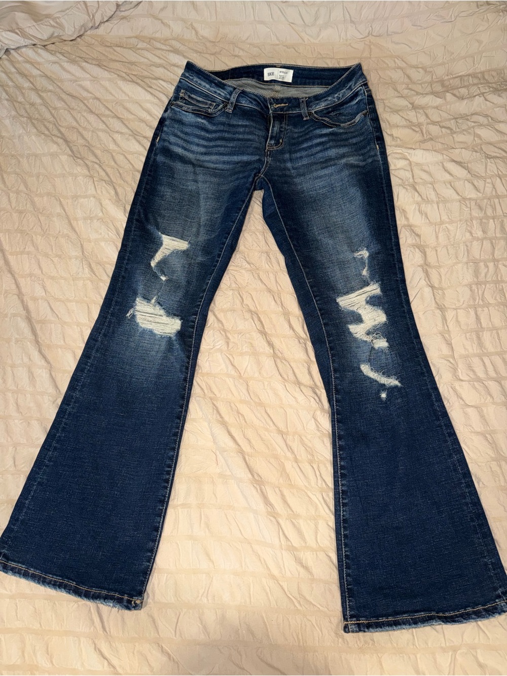 BKE Dark Blue Distressed Flare Jeans